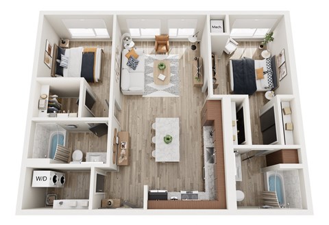 Floor plan for 2 beds, 2 baths, 1028 sqft
