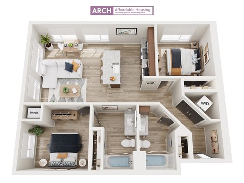 Floor plan for 2 beds, 2 baths, 1177 sqft