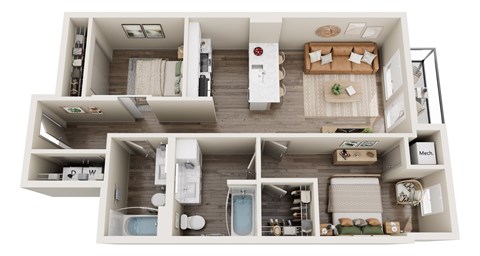 Floor plan for 2 beds, 2 baths, 924 sqft