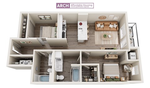 Floor plan for 2 beds, 2 baths, 924 sqft