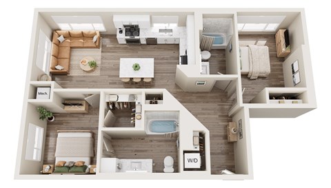Floor plan for 2 beds, 2 baths, 1002 sqft