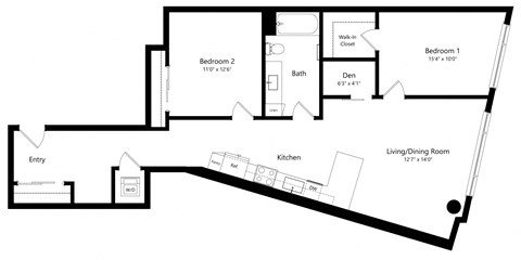 Floor plan for 2 beds, 1 bath, 1082 sqft