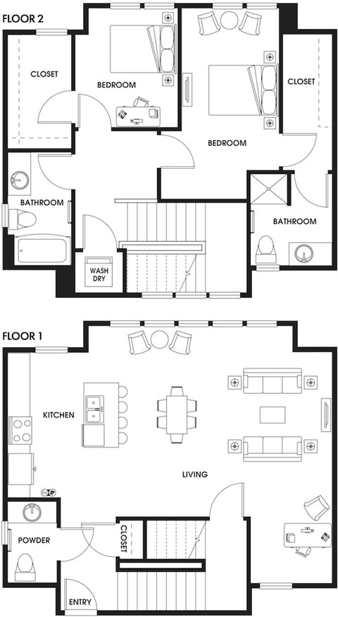 Floor plan for 2 beds, 2 baths, 1556 sqft