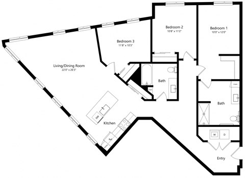 Floor plan for 3 beds, 2 baths, 1479 sqft
