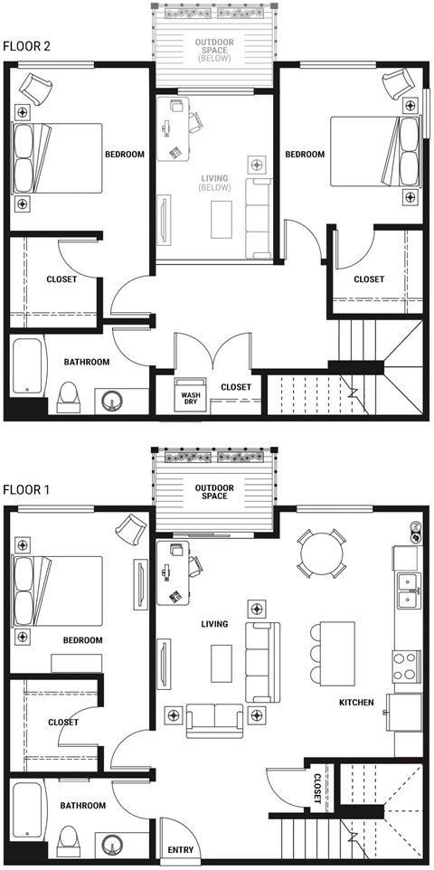Floor plan for 3 beds, 2 baths, 1685 sqft