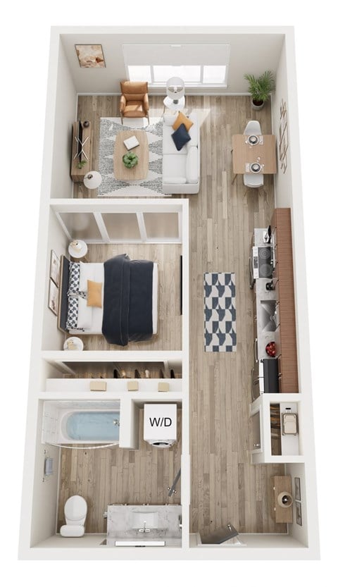 Floor plan for 1 bed, 1 bath, 621 sqft