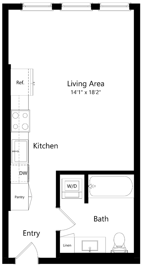 Floor plan for studio, 1 bath, 440 sqft
