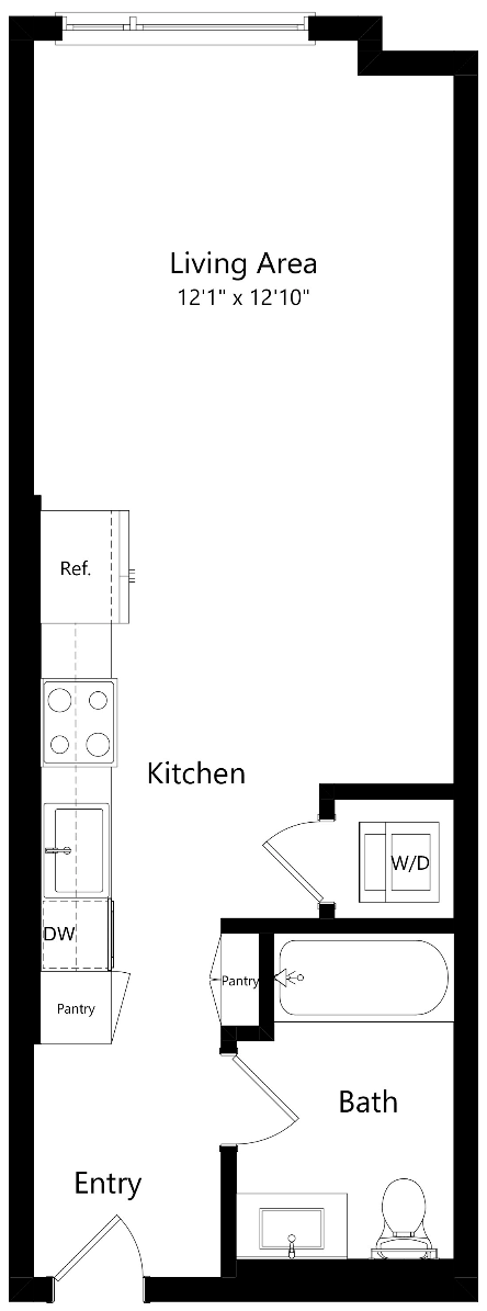 Floor plan for studio, 1 bath, 462 sqft