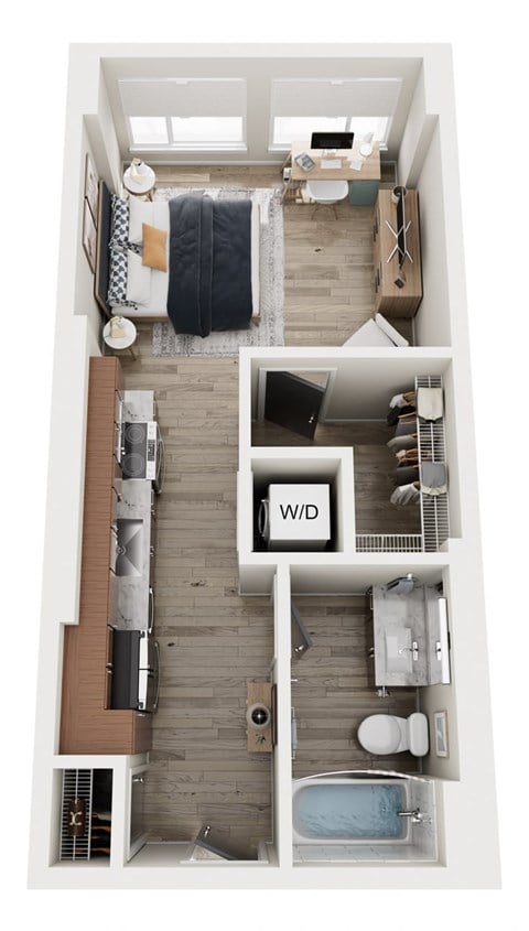Floor plan for studio, 1 bath, 509 sqft