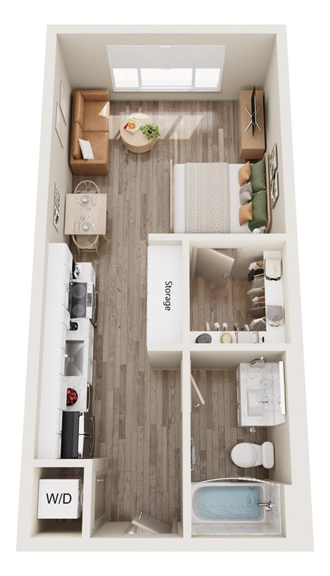 Floor plan for studio, 1 bath, 486 sqft