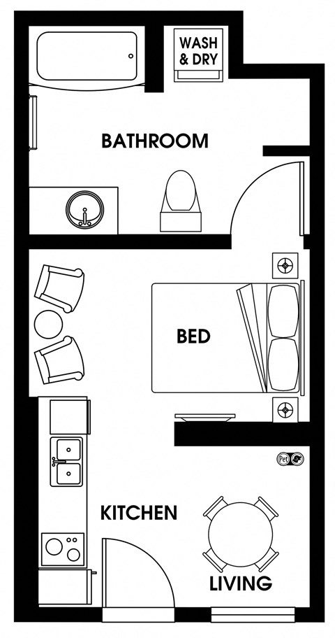 Floor plan for studio, 1 bath, 340 sqft