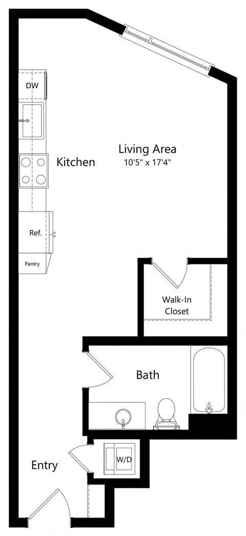 Floor plan for studio, 1 bath, 524 sqft