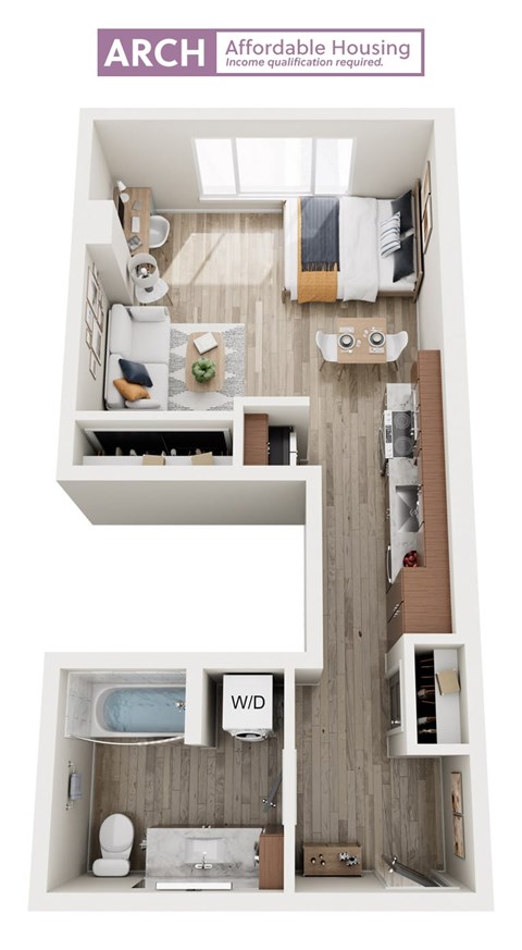 Floor plan for studio, 1 bath, 550 sqft