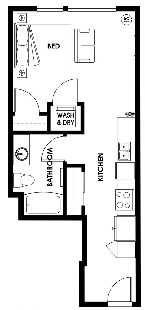 Floor plan for studio, 1 bath, 512 sqft