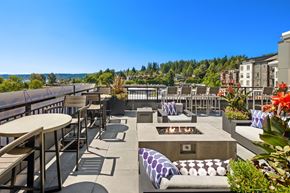 Kenmore apartment for rent - A patio with a fire pit and seating area.