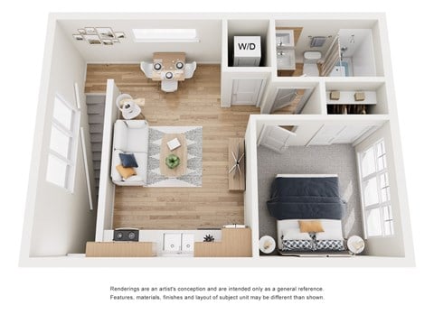 Floor plan for 1 bed, 1 bath, 542 sqft