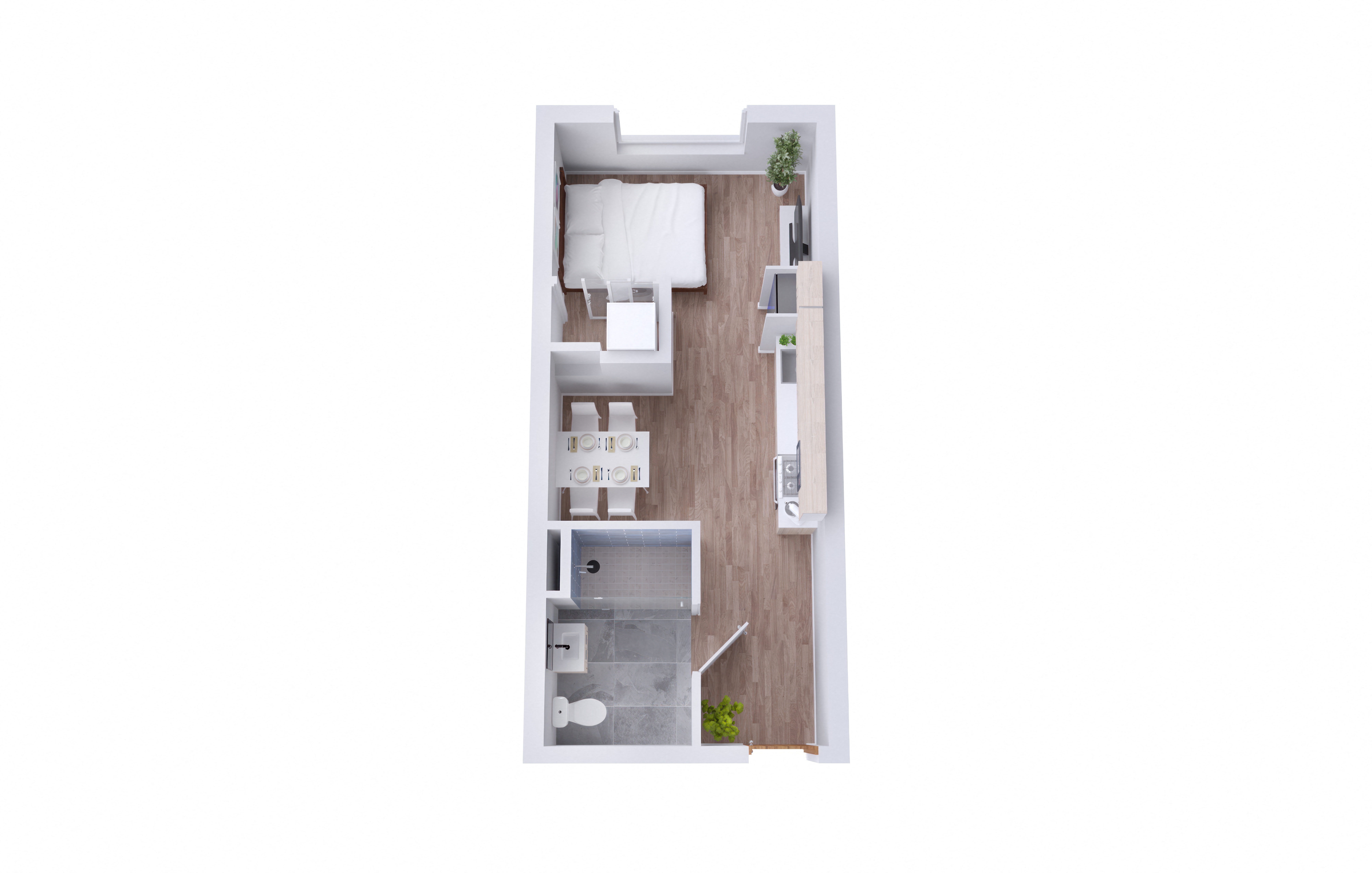 Floor plan for studio, 1 bath, 369 sqft