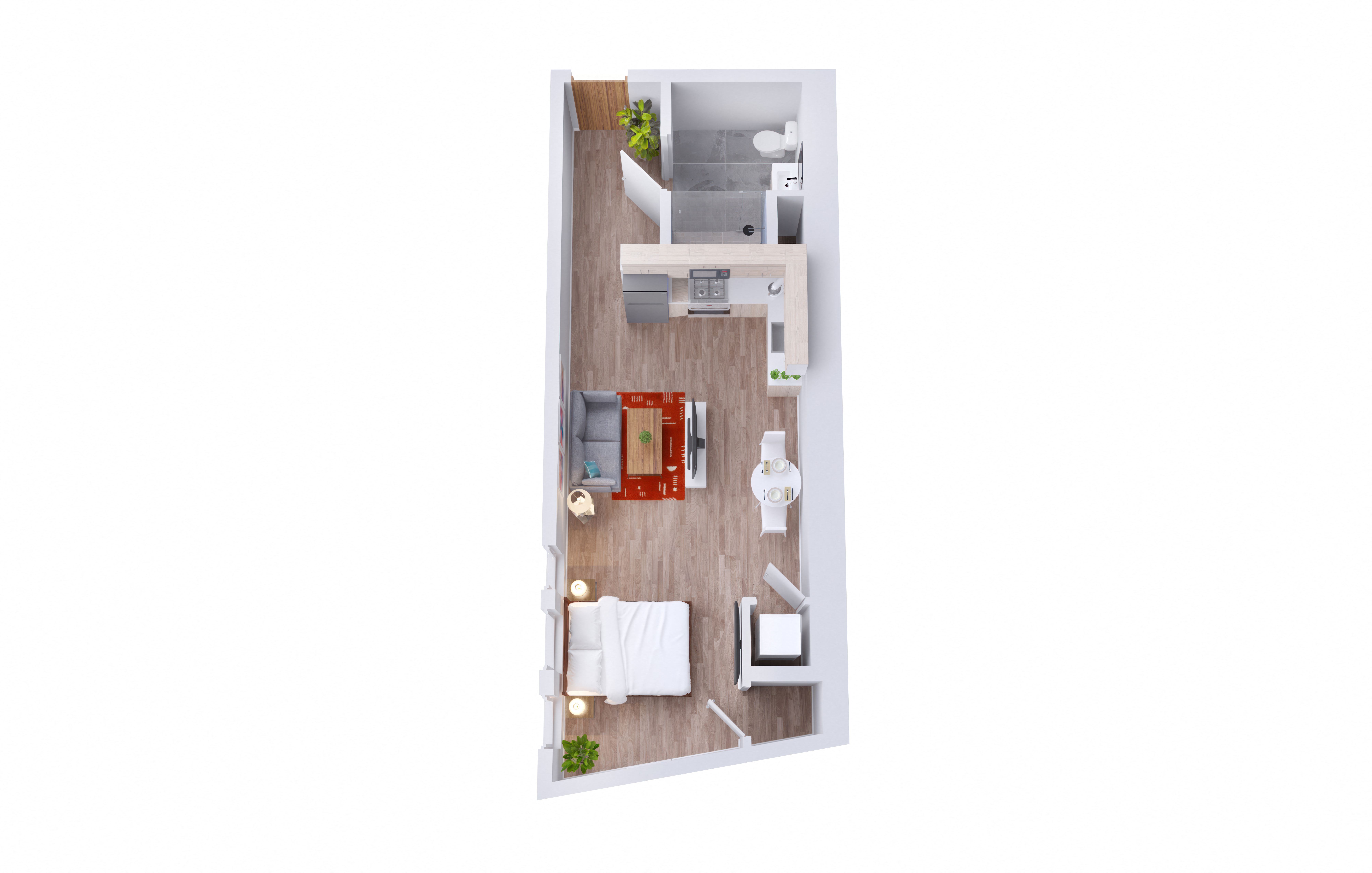 Floor plan for studio, 1 bath, 469 sqft