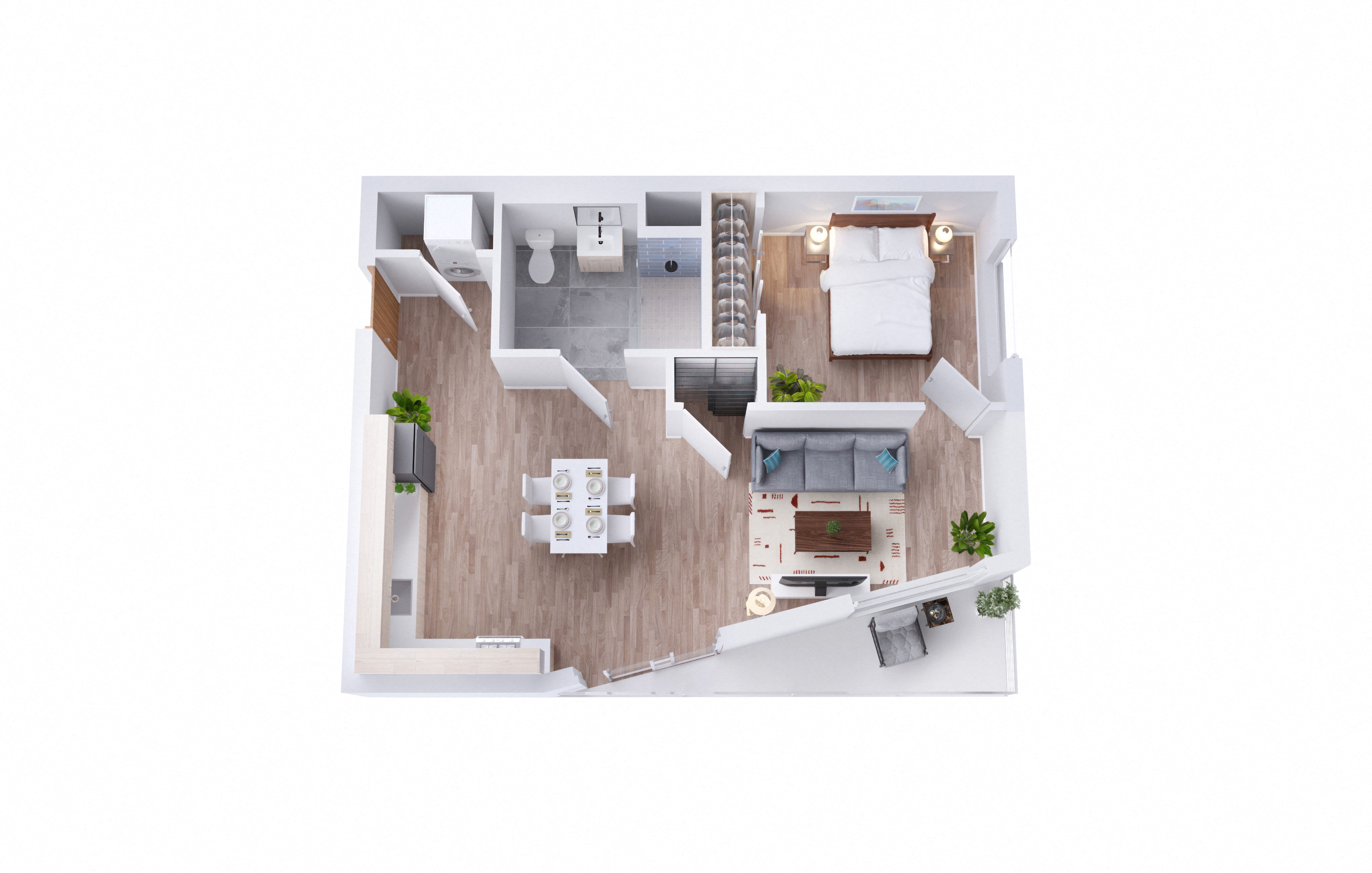 Floor plan for 1 bed, 1 bath, 523 sqft
