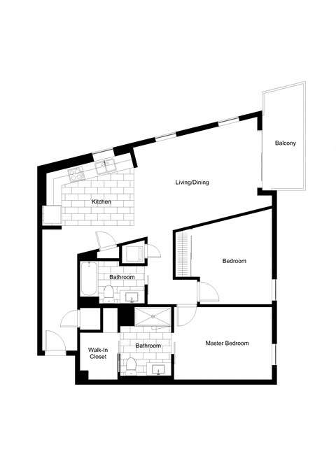 Floor plan for 2 beds, 2 baths, 1030 sqft