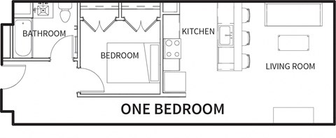 Floor plan for 1 bed, 1 bath, 732 sqft