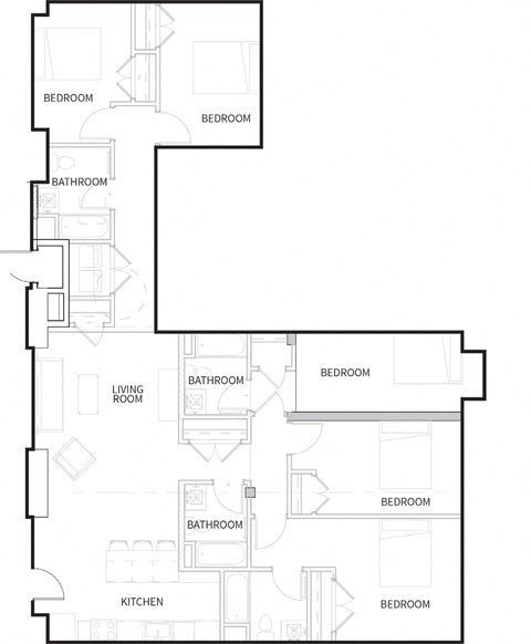 Floor plan for 5 beds, 3 baths