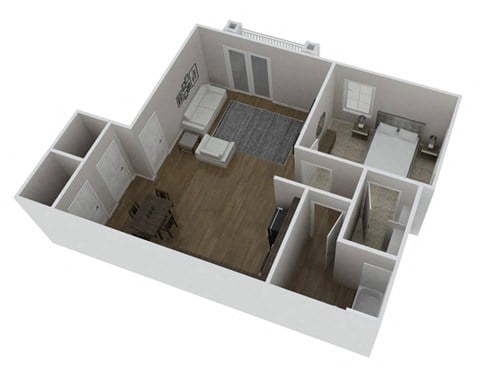 Floor plan for 1 bed, 1 bath, 709 sqft