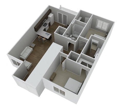 Floor plan for 2 beds, 2 baths, 964 sqft