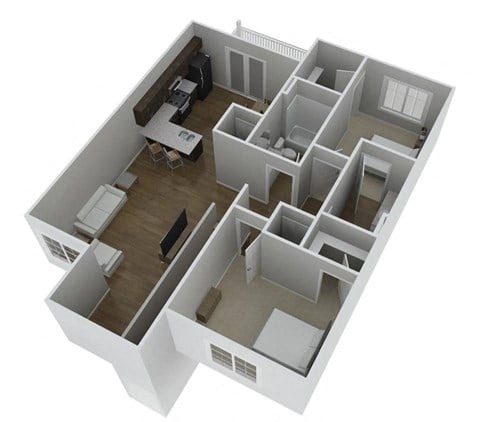 Floor plan for 2 beds, 2 baths, 975 sqft