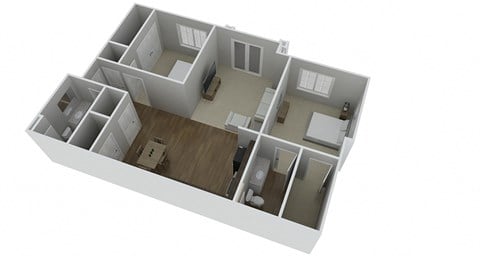 Floor plan for 2 beds, 2 baths, 970 sqft