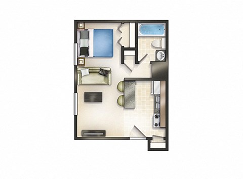 Floor plan for studio, 1 bath, 450 sqft