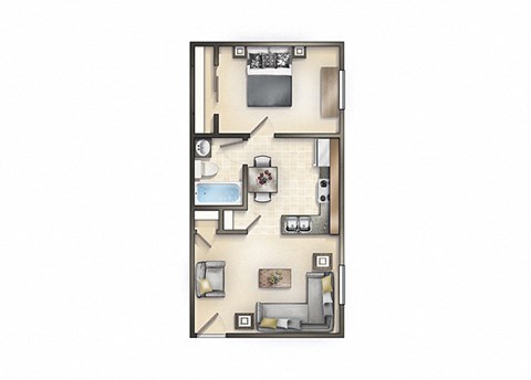 Floor plan for 1 bed, 1 bath, 450 sqft