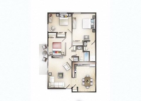 Floor plan for 3 beds, 2 baths, 1060 sqft