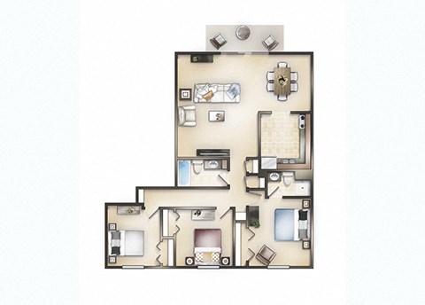 Floor plan for 3 beds, 2 baths, 1060 sqft