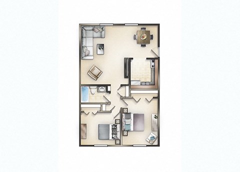 Floor plan for 2 beds, 1 bath, 960 sqft