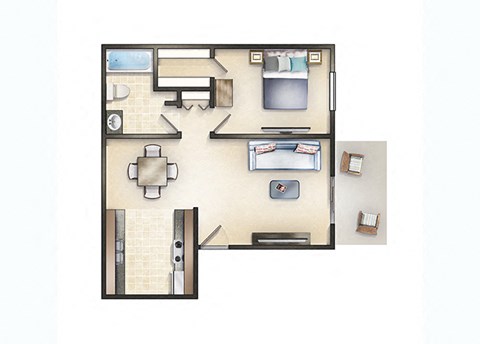 Floor plan for 1 bed, 1 bath, 525 sqft