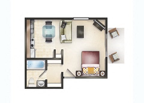 Floor plan for studio, 1 bath, 475 sqft
