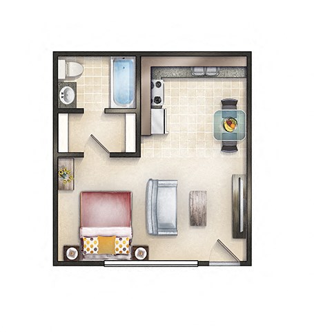 Floor plan for studio, 1 bath, 340 sqft