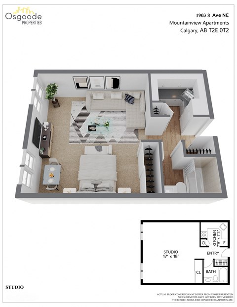 Floor plan for studio, 1 bath, 620 sqft