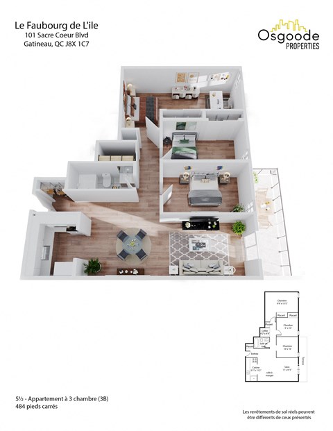 Floor plan for 3 beds, 1 bath, 900 sqft