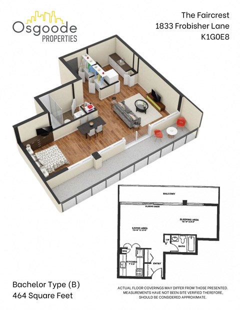 Floor plan for studio, 1 bath, 464 sqft