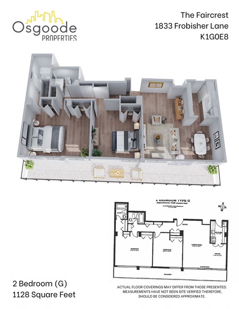 Floor plan for 2 beds, 2 baths, 1128 sqft
