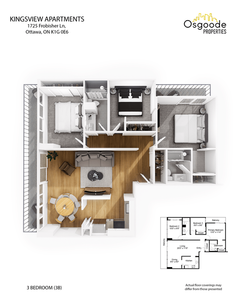 Floor plan for 3 beds, 2 baths, 1200 sqft