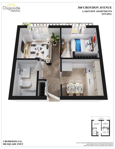 Floor plan for 1 bed, 1 bath, 560 sqft
