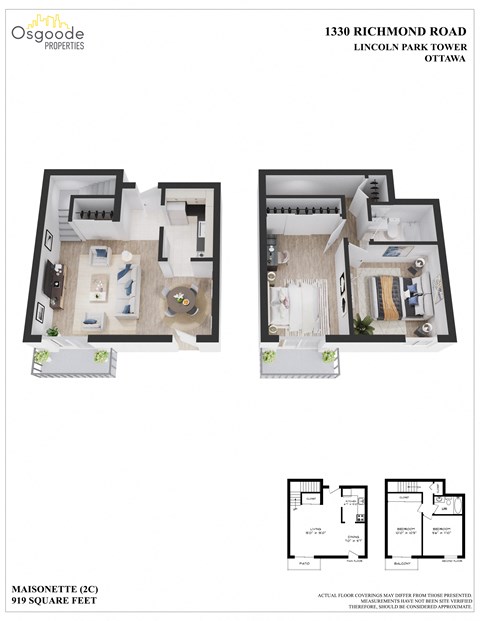 Floor plan for 2 beds, 1 bath, 919 sqft