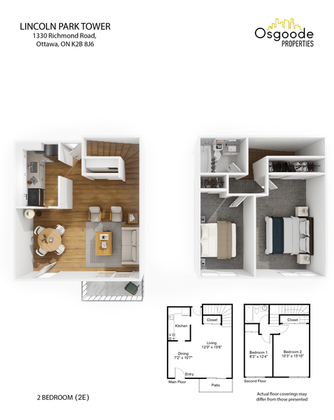 Floor plan for 2 beds, 1 bath, 827 sqft