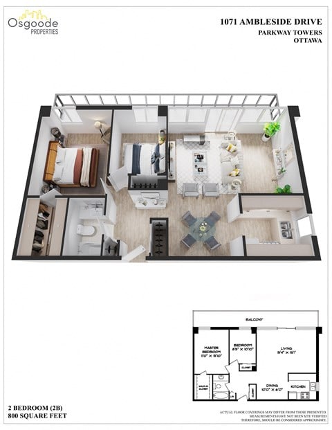 Floor plan for 2 beds, 1 bath, 800 sqft