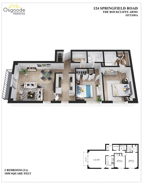 Floor plan for 2 beds, 2 baths, 1250 sqft