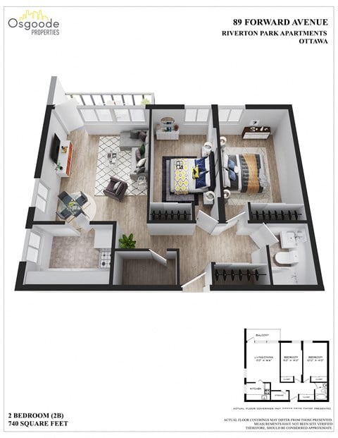 Floor plan for 2 beds, 1 bath, 750 sqft