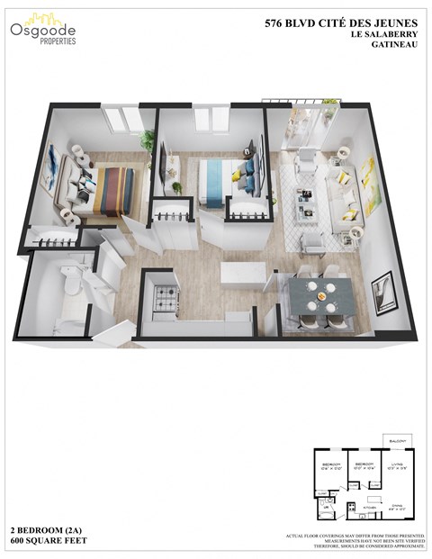 Floor plan for 2 beds, 1 bath
